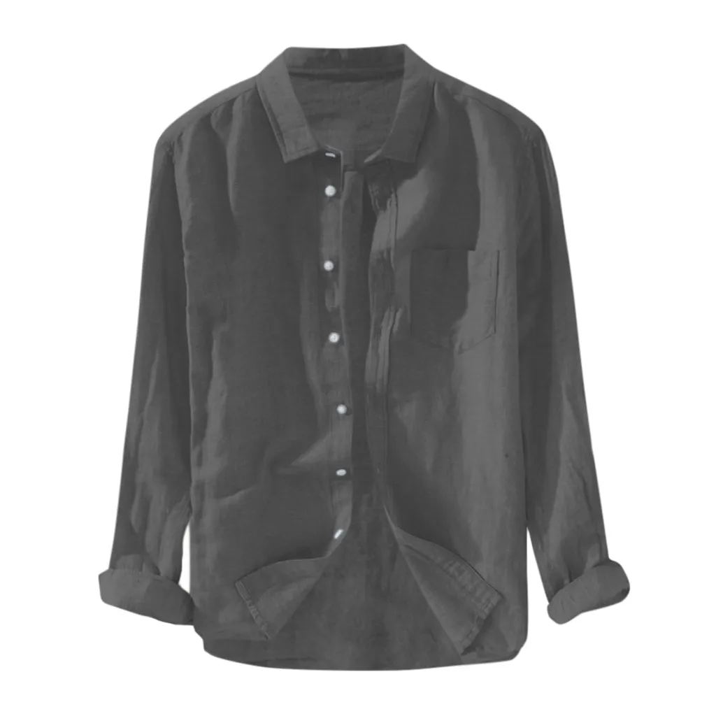 

Autumn Streetwear Shirt Men Shirt Baggy Solid Cotton Linen Long Sleeve Button Down Shirts 2021 New