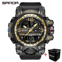 sanda watches for men 50m waterproof clock alarm reloj hombre dual display wristwatch quartz military watch sport new mens watch