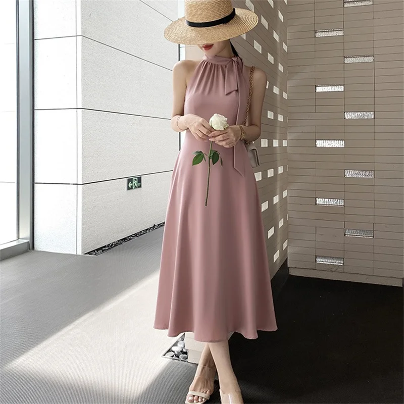 

Женское летнее платье-миди в горошек, без рукавов