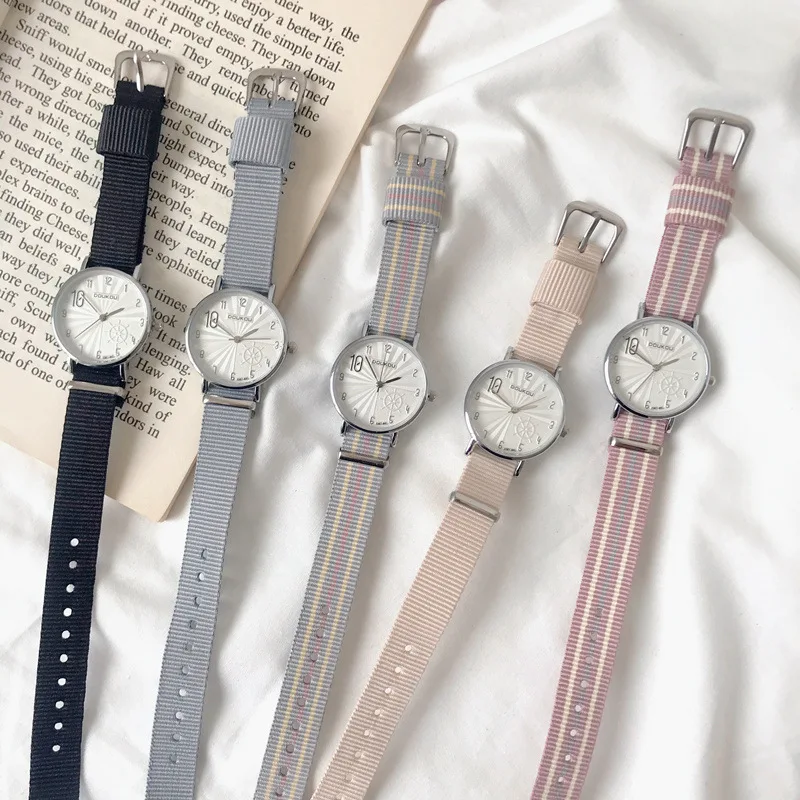 

Canvas Strap Women Ladies Quartz Wristwatches Female Clock Simple Fashion Minimalist Striped Watch Girl Student Relogio Feminino