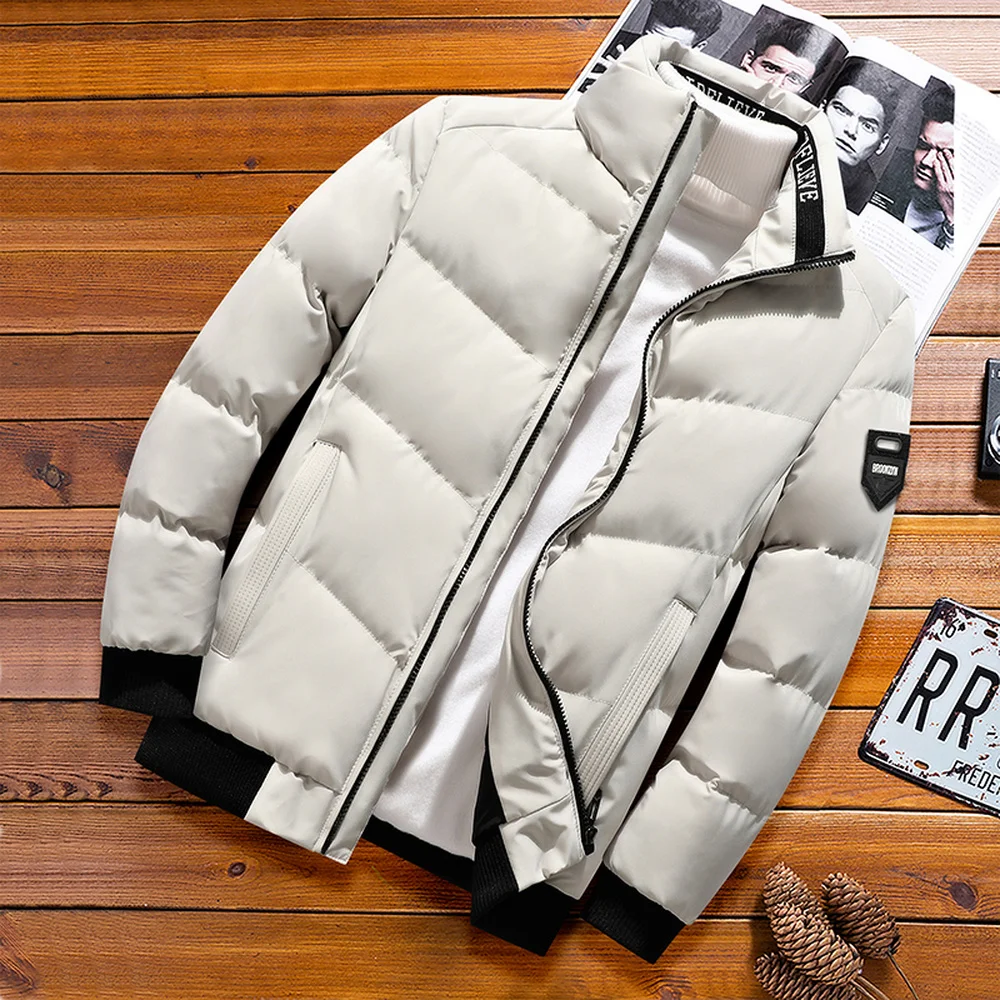 Puffer Jacket Men Stand Collar Autumn Winter Casual Jacket Cotton Padded Coats Thick Warm Streetwear Clothes For Men Fashion