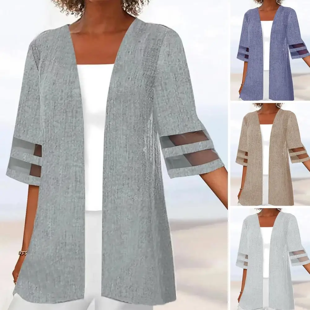 

Vintage Half Sleeve Medium Long Coat Summer Patchwork Lace Loose Cardigan Bohemian Mesh Open Stitch Casual Cardigan