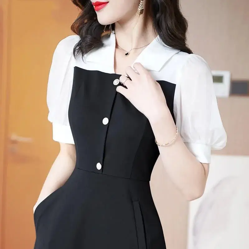 Повседневные модные платья в стиле пэчворк на пуговицах лето-осень 2022 свободная