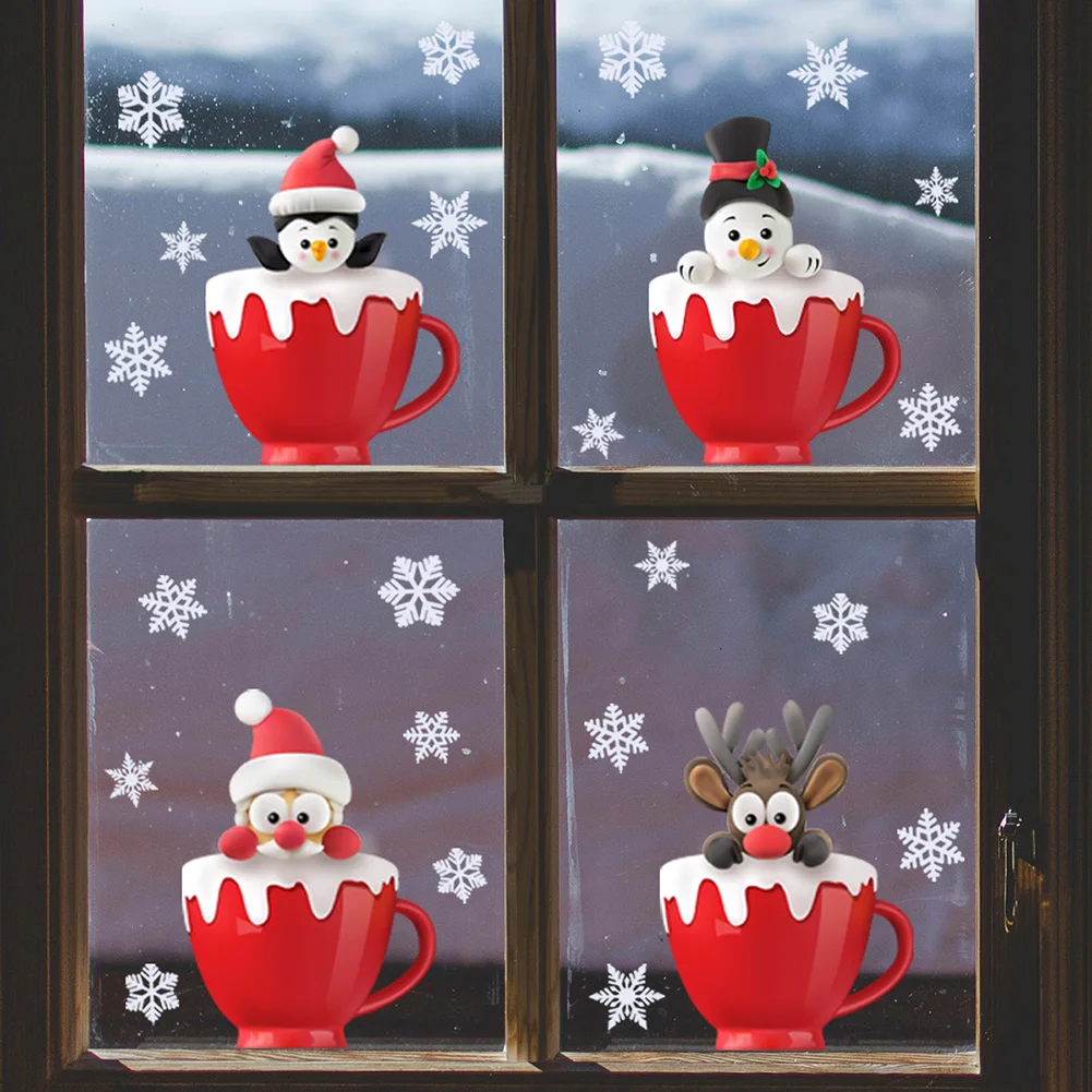 

Christmas Snowman Elk Snowflake Electrostatic Stickers Santa Glass Window Stickers 2022 Merry Christmas Decor For Home