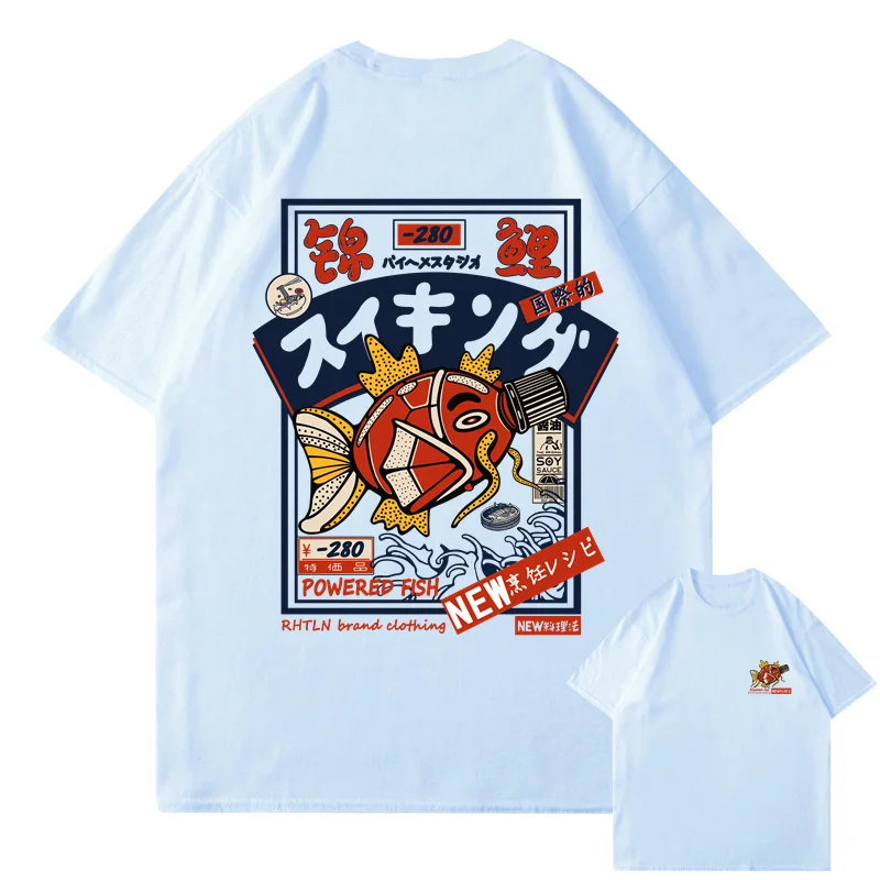 Фото Hip Hop Streetwear Harajuku T-shirt Japanse Kanji Fish Print T-shirt 2024 Mannen Katoen Casual Korte Mouw T-shirt Japan Stijl №2