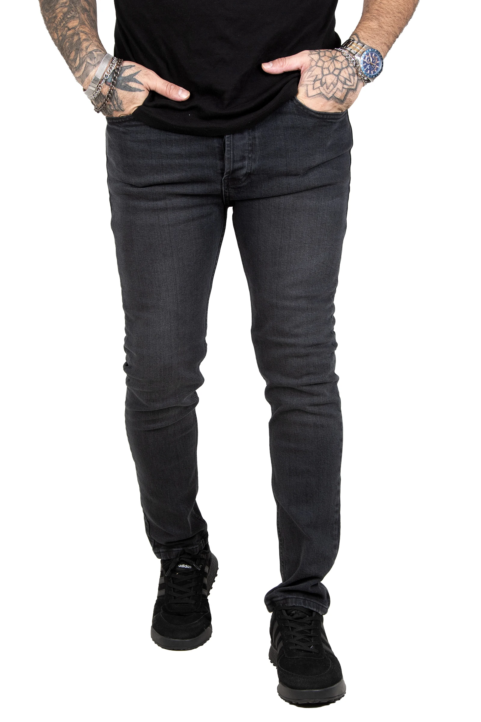 DeepSEA Slim Fit Lycra Enzyme Wash Button Men 'S Jeans Pants 2304860