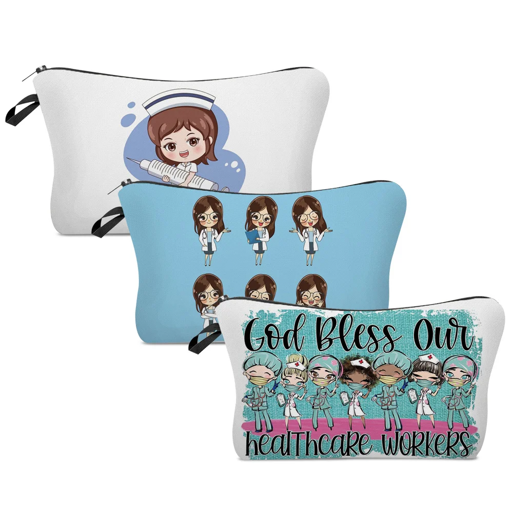 

Women Portable Cosmetic Bags Nurse Print Wash Bag Pouch Travel Storage Zip Toiletries Organizer Female Pocket Money Bag