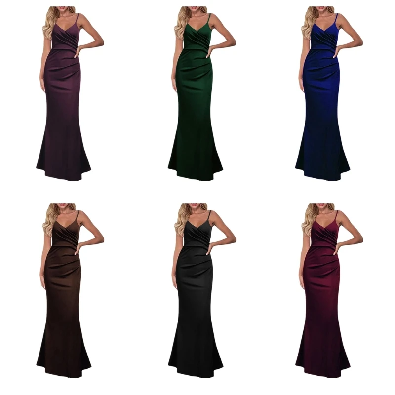 

L5YA Womens Sleeveless V-Neck Sexy Wrap High Waist Slim-Fitted Flared Hem Long Dress