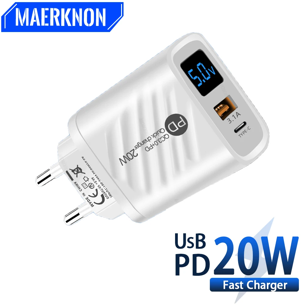 

20W USB Fast Charger USB Type C PD Charger 3.0 Digital Display USB Quick Charging For iPhone 14 Samsung Xiaomi Fast Wall Charger
