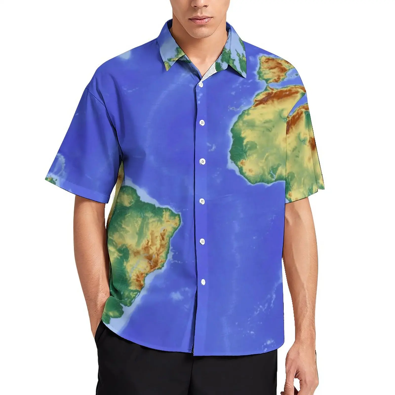 

Крутая пляжная рубашка с картой земли, Гавайские повседневные рубашки с картой мира, мужские новые блузки, графическая одежда с коротким ру...