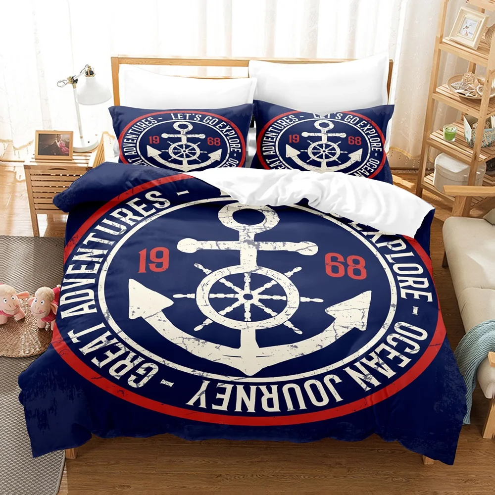 

Marine Duvet Cover Set Anchor Pattern Bedding Set Ultra Soft Comforter/Quilt Cover with Pillowcases for Kids Teens Boys Bedroom
