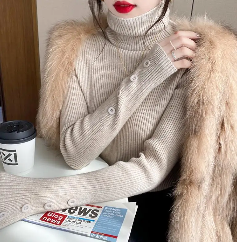 

Женская водолазка осень-зима 2021 свитера для женщин Модный хаки черный базовый тянущийся винтажный Женский вязаный Топ женский джемпер