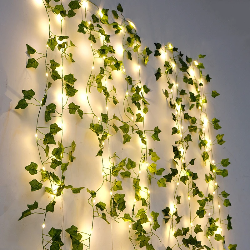 2.3m Silk Leaves Fake Creeper Green Leaf Ivy Vine 3m LED String Lights for Home Wedding Party Hanging Garland Artificial Flower