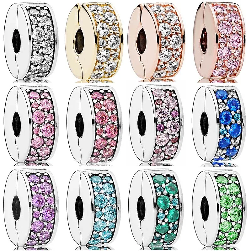 

Real Rose Multicolor Mosaic Shining Elegance Clip Stopper Beads 925 Sterling Silver Charms Fit Europe Bracelet DIY Jewelry