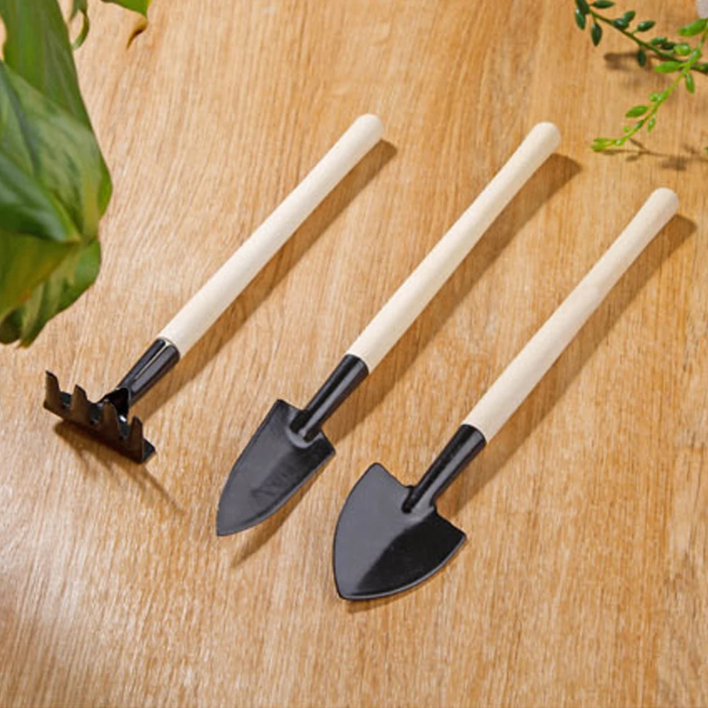 

3pcs Mini Garden Shovel Rake Spade Erramientas Bonsai Tools Set Wooden Handle For Flowers Potted Plant