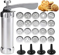 cookie press gu kit for diy biscuit maker and decoratio with 20 stainless steel cookie discs and 4 nozzles silver