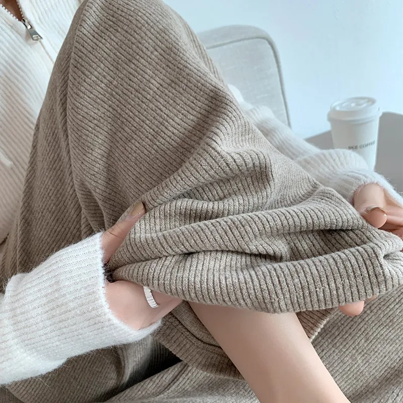 Новое поступление 2022, осенние женские хлопковые трикотажные брюки до щиколотки в Корейском стиле, повседневные свободные прямые брюки с эластичным поясом, V870