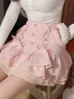 japanese sweet lolita mini skirt women winter lace casual elegant kawaii female skirt high waist bandage korean y2k skirt 2022
