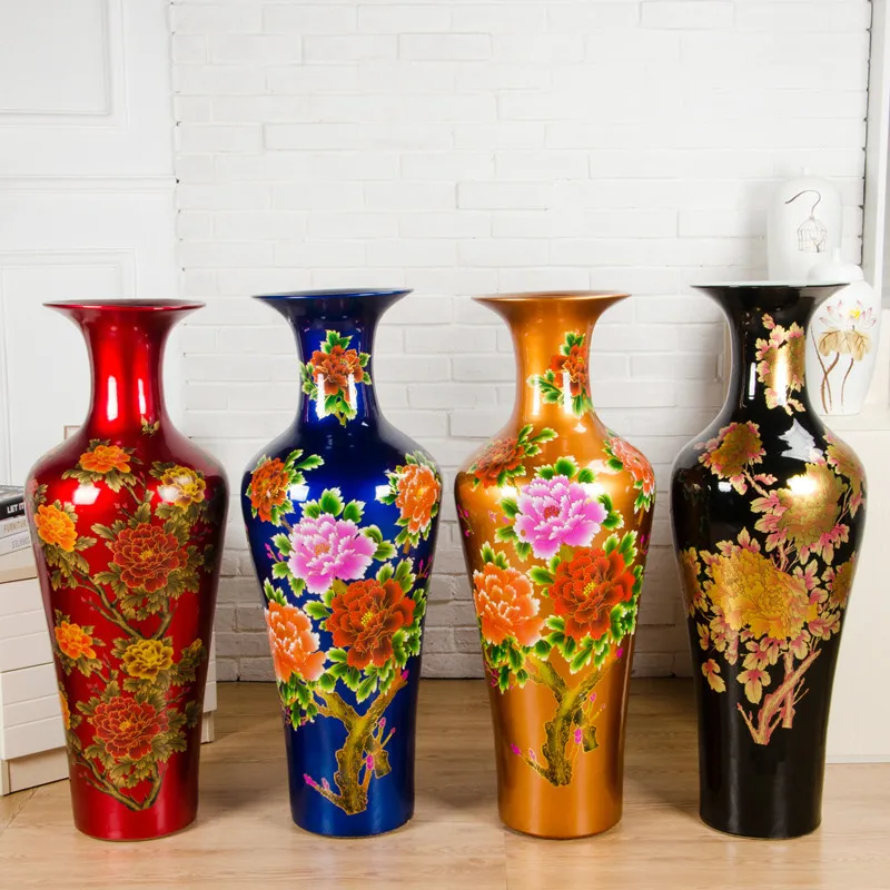 

Хрустальная глазурованная керамика Цзиндэчжэнь, разноцветная Роскошная декоративная напольная ваза для гостиной, художественная отделка