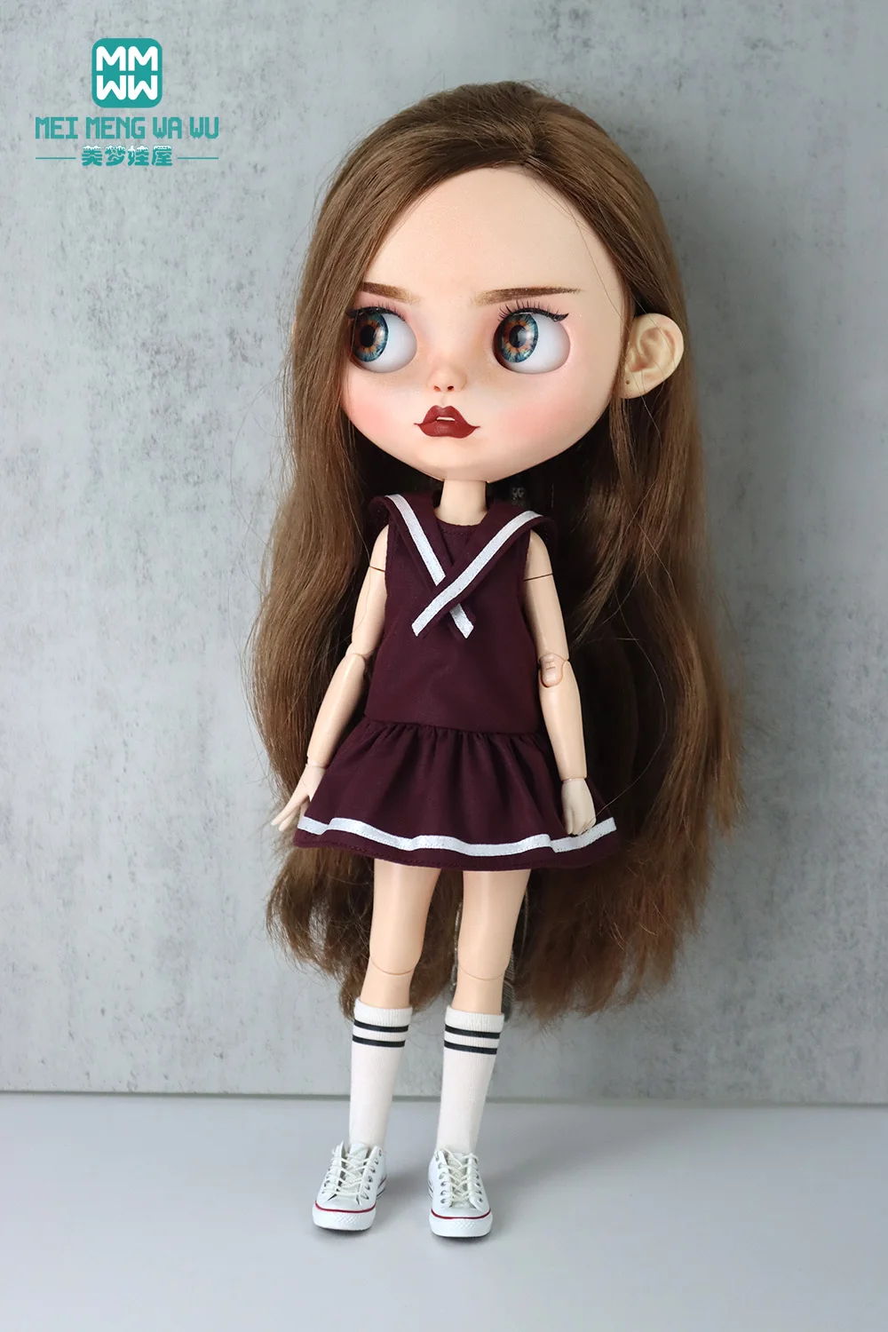 

Clothes for doll fits Blyth Azone OB22 OB24 doll Fashion Sailor Uniform School Uniform Denim Skirt T-Shirt Shirt