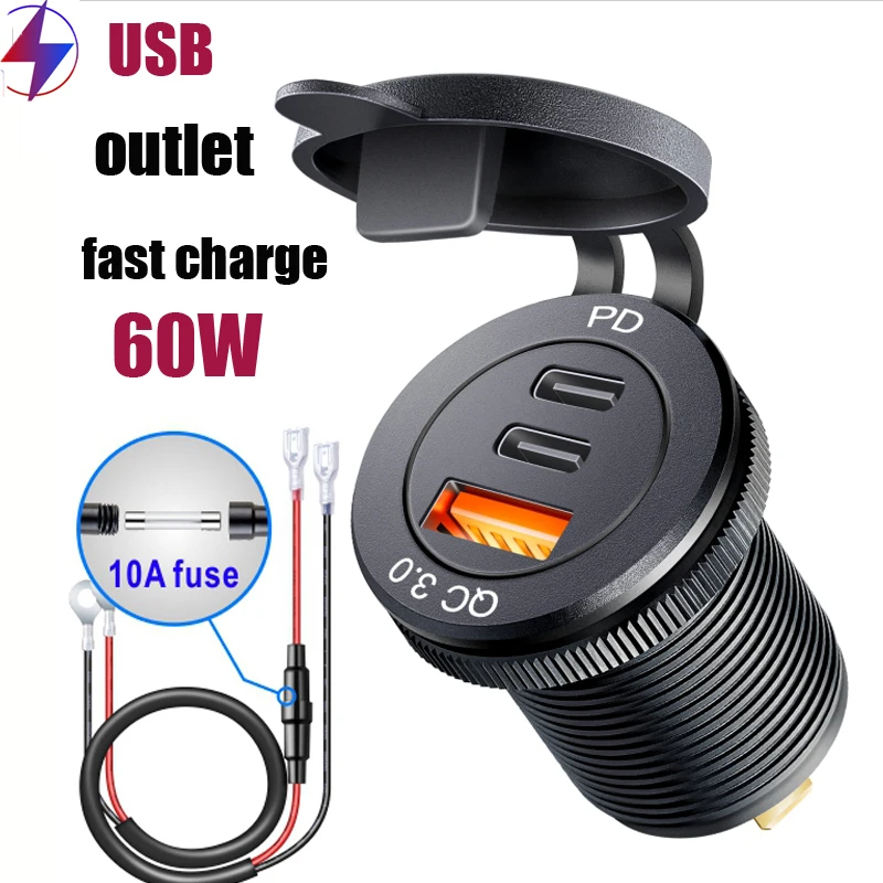 Outlet Fast Charging For 12v 24v Car Truck Motorcycle Rv