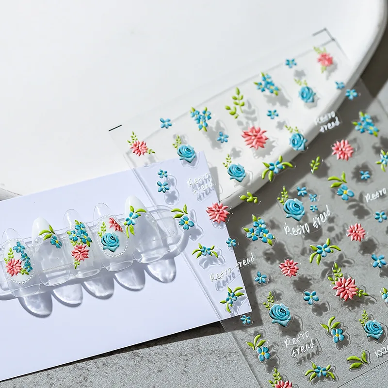 

Стерео 5D тисненые наклейки для ногтей тонкие прозрачные усиленные клейкие DIY модные милые декоративные наклейки для ногтей