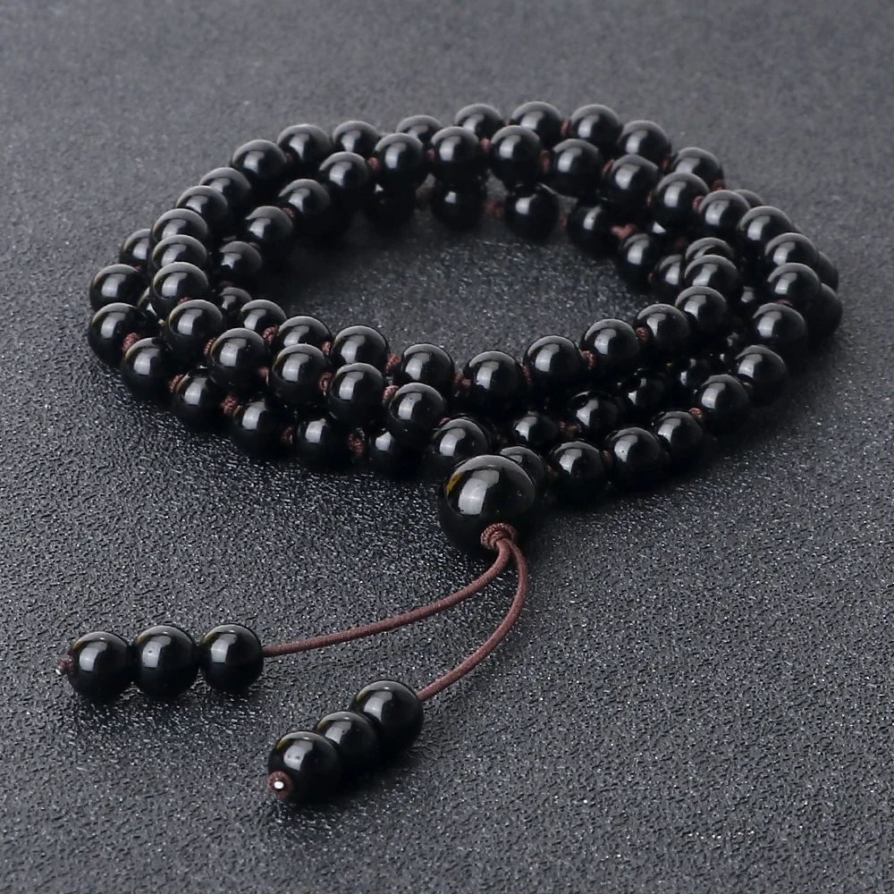 

108 Black Lava Onyx Stone Beaded Prayer Bracelet & Necklace For Men Women 6mm Natural Stone Bracelet Handmade Charm Jewelry Gift