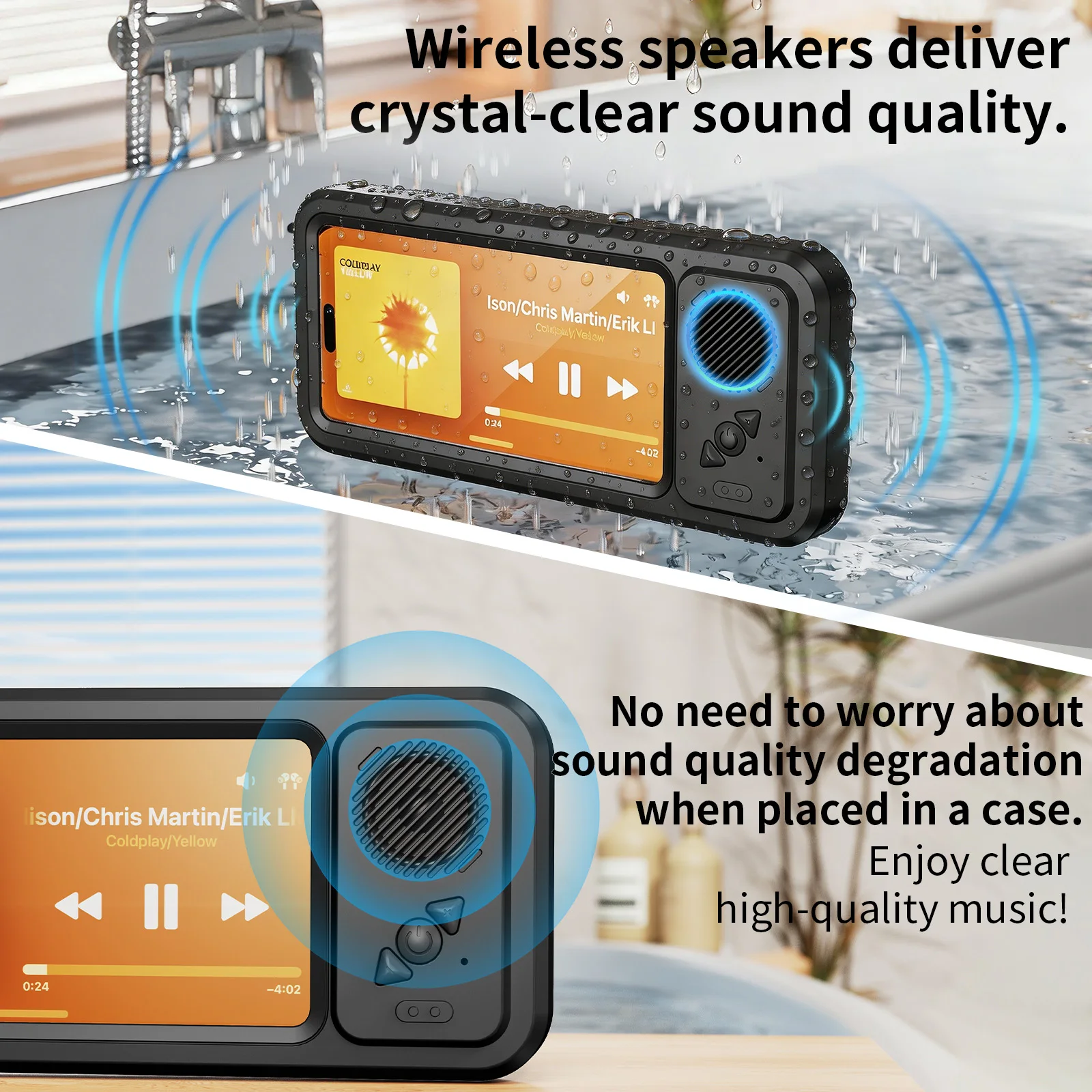 Фото Держатель для телефона Oatsbasf с беспроводной Bluetooth-колонкой, водонепроницаемый чехол для душа, настенная подставка для телефонов 4-7 дюймов №2