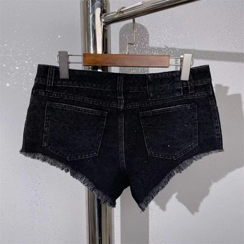 2023ss summer new women's low-waisted cotton inlaid diamond mini denim shorts y2k high-quality fashion sexy casual short shorts