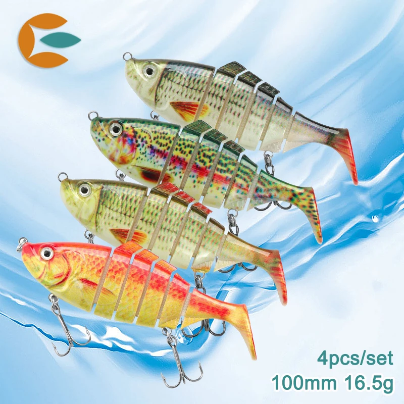 

4pcs 100mm/16.5g Fishing Lure T-tail 6 Segments Flexible Fish Bait Swimbaite Bionic Crank Bait Tackle For Bass