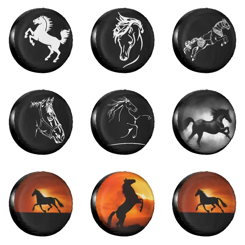 

Horse Logo Spare Tire Cover Case Bag Pouch Dust-Proof Fashion Animal Wheel Covers for Mitsubishi Pajero 14-17 inch