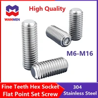 fine teeth hex hexagon socket flat point set screw m6 m8 m10 m12 m14 m16 allen head end grub headless bolt 304 stainless steel