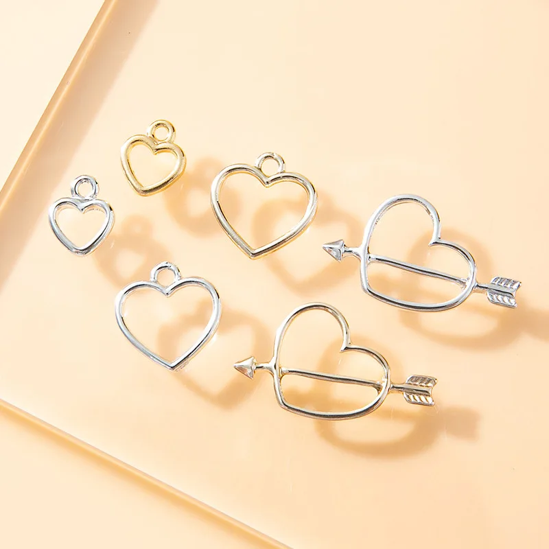 

Ажурные подвески в виде сердца, золотистые/Серебристые серьги ручной работы, браслет для изготовления украшений, аксессуары, 10 шт./лот