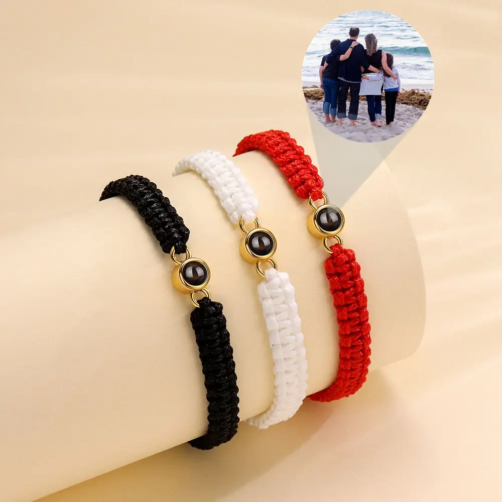 Personalized Custom Projection Photo Bracelet Adjustable Circle Photo Color Braided Bracelets for Women Jewelry Family Gift
