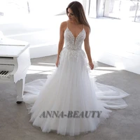anna elegant tulle appliques wedding dresses spaghetti straps v neck backless robe de soir%c3%a9e de mariage made to order