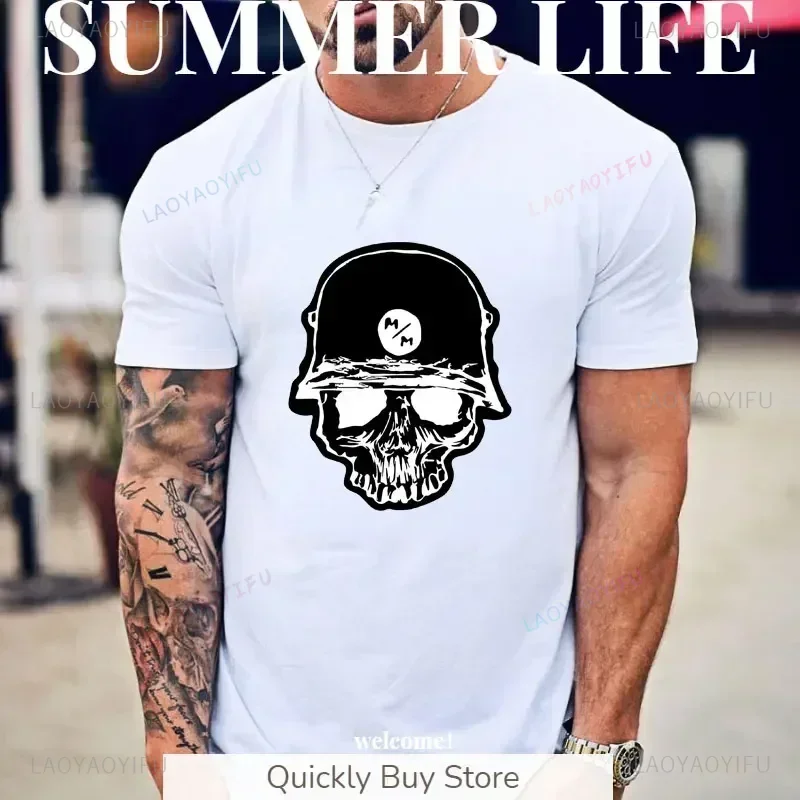 Хлопковые футболки с металлическим черепом Mulisha Harajuku Army 100 Гаран мужская одежда