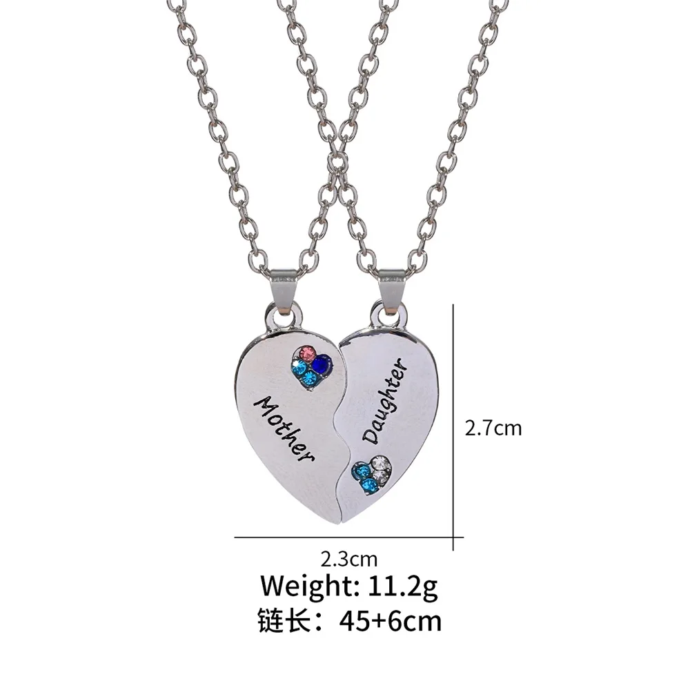 Set of 2 Mother Daugther Heart Puzzle Pendant Necklace With Color Crystal Choker Family Lover Jewelry For Mom Mum Girls Gift images - 6