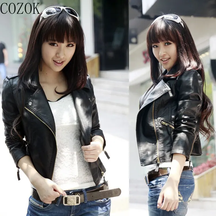 2022 Autumn New Korean Style Women's Leather Top Women's Short Slim Jacket Motorcycle Clothing Leather Jacket enlarge