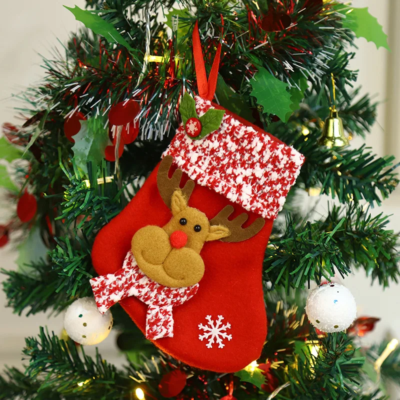 Рождественские чулки носки подарочная сумка снеговик Санта-Лось узор для конфет