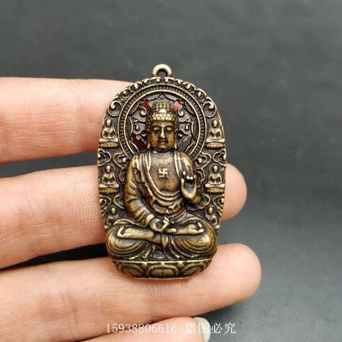 

Antique Old Bronze Ware Collection Solid Pure Copper Imitation Ancient Brass Shakyamuni Buddha Pendant Old