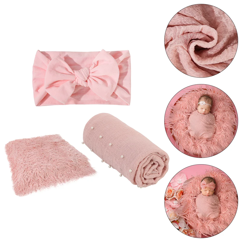 

1 Set Newborn Swaddle Wrap Bow Headband Baby Photography Blanket Props