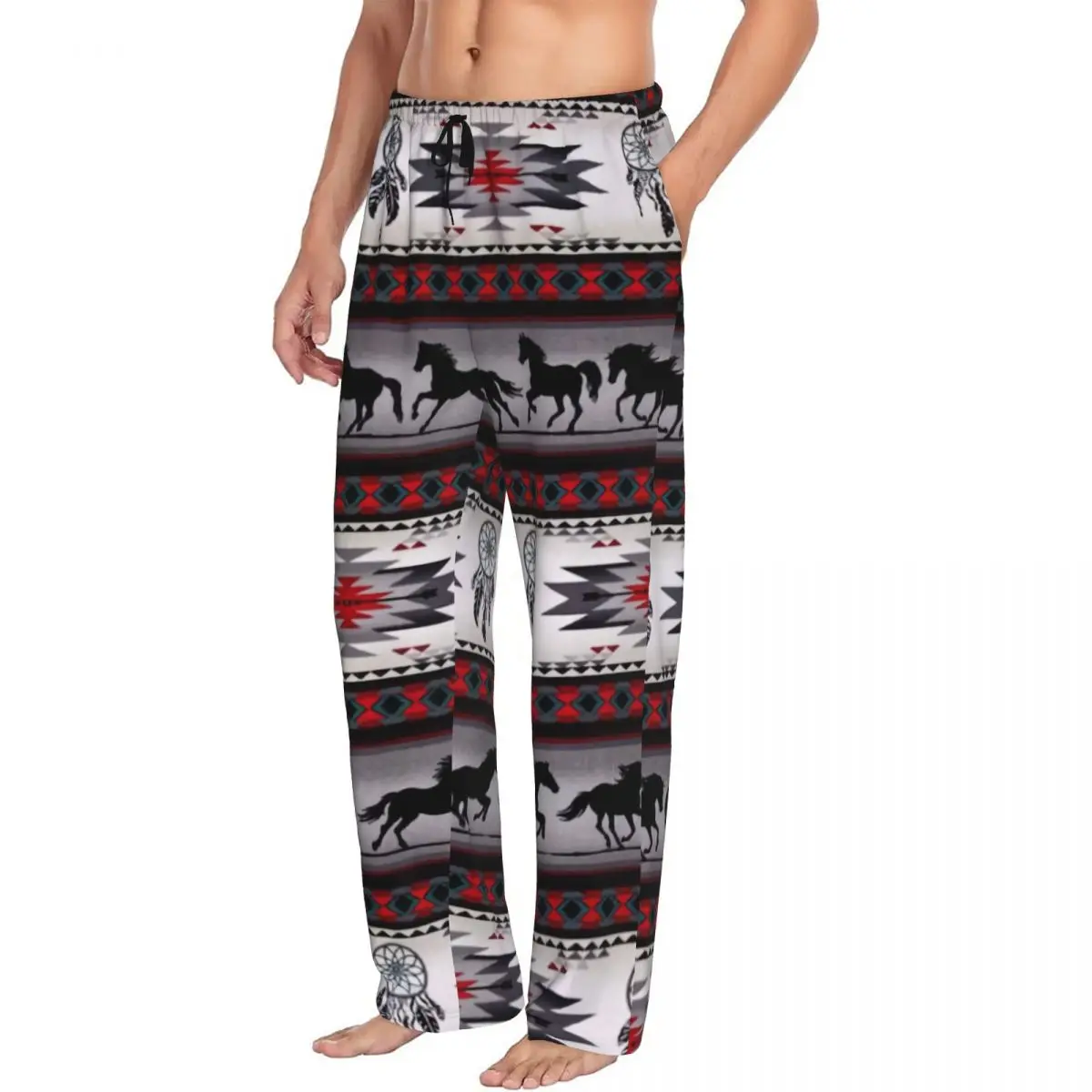 Мужские пижамные штаны Navajo Aztec с принтом лошади одежда для сна карманами