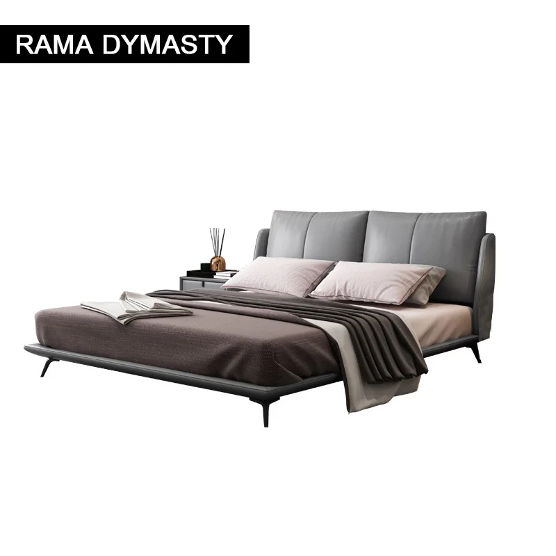 With Grey Soft Headboard And Bedside Table For Bedroom