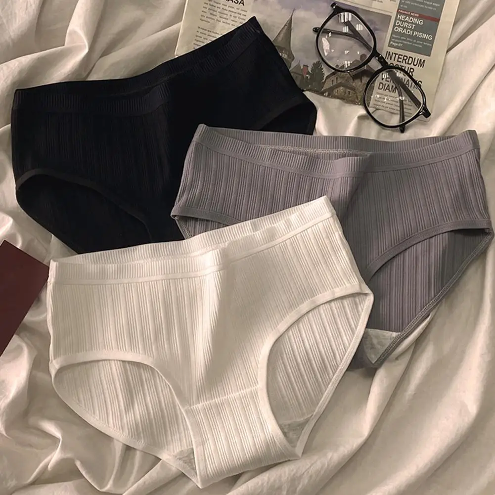 Женские трусики средней посадки хлопковое однотонное Простое спортивное нижнее