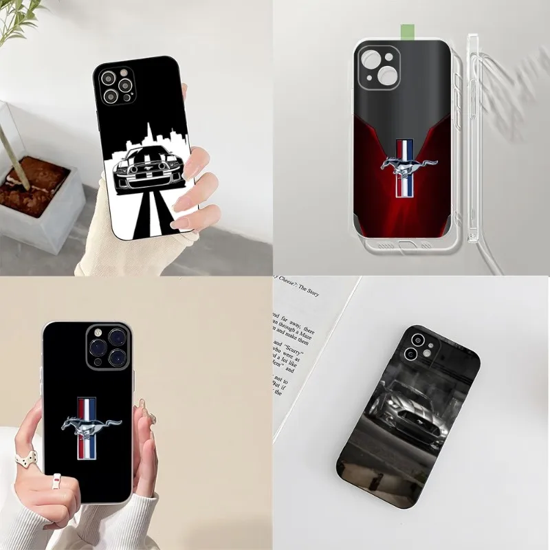 

Брендовый автомобильный чехол для телефона Ford Mustang 2023 для IPhone 14 12 13 11 Pro Max Mini X XR XS Max 7 8 Plus, черный с прозрачным чехлом