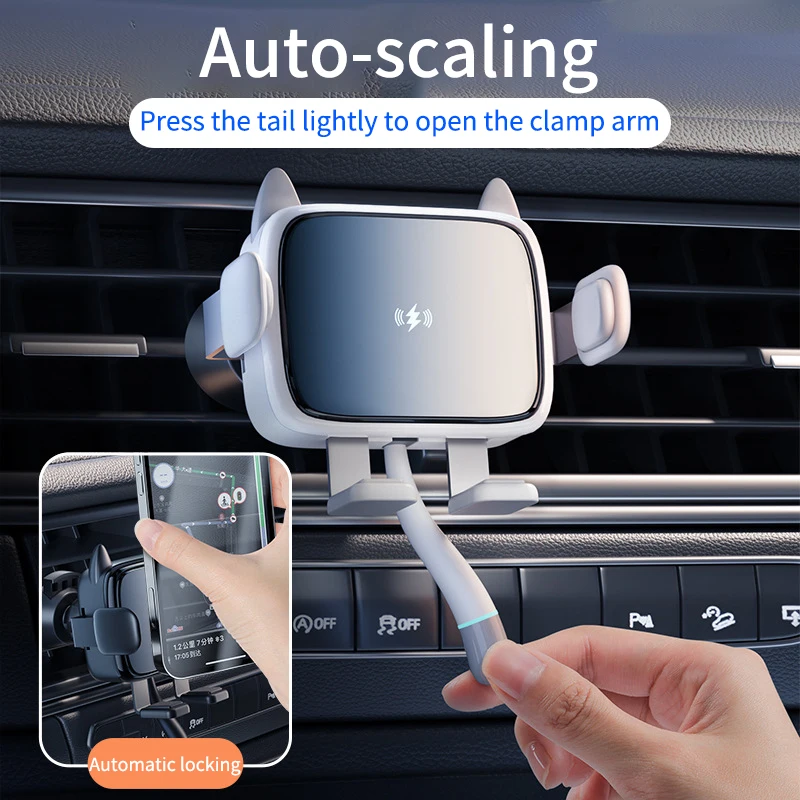 

Cute Cat Shape Phone Holder Car Wireles Fast Charging Car Air Outlet Gravity Telescopic Stand For Xiaomi Huawei iPhone Samsung