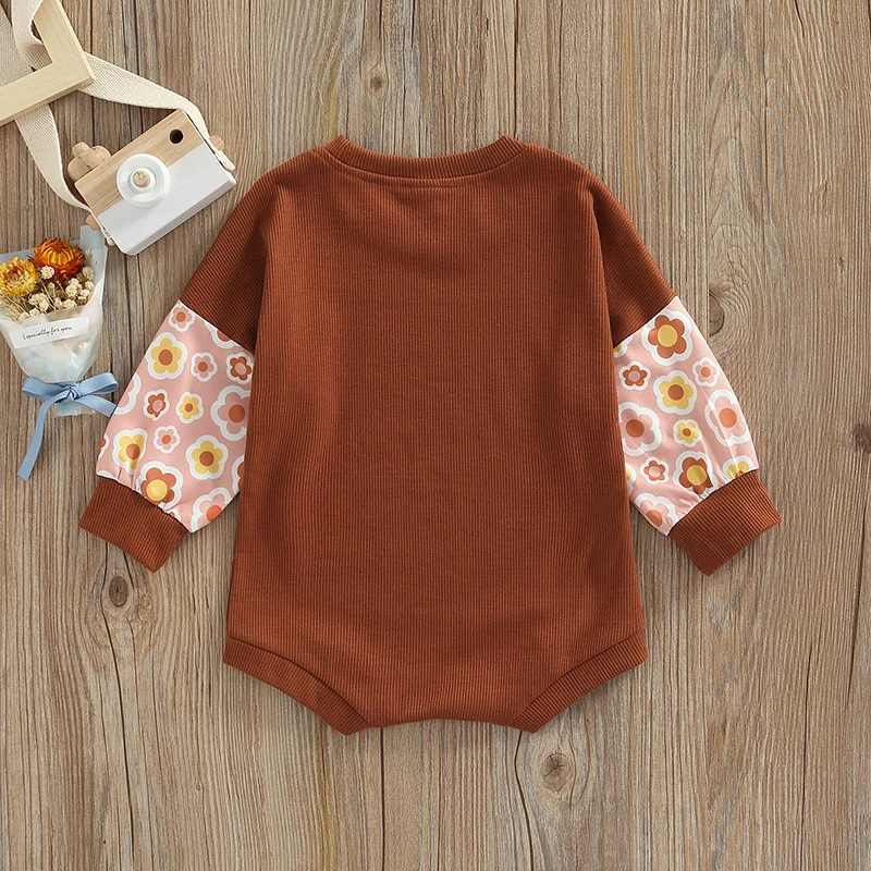 

Infant Baby Girl Casual Romper Floral Print Patchwork Long Sleeve Crew Neck Jumpsuit 3-24 Months