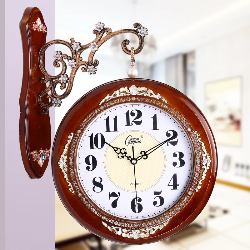 

Retro Electronic Large 3d Wall Clock Home Decor Wood Luxury Vintage Wall Clock Double Sided Hanging Horloge Murale Wall Decor
