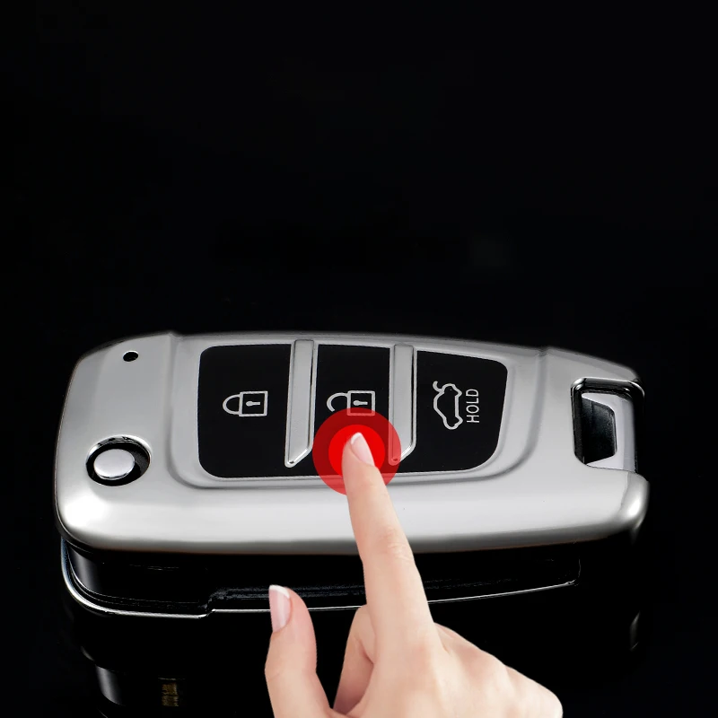 

TPU Car Key Fob Shell Cover Case For Hyundai Solaris Elantra i30 i35 i40 Tucson Kona Key Case Remote Car Folding Flip Key Case