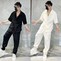 tracksuit men summer hong kong style youth loose half sleeve shirt casual pants two piece men clothing y2k clothes tracksuit